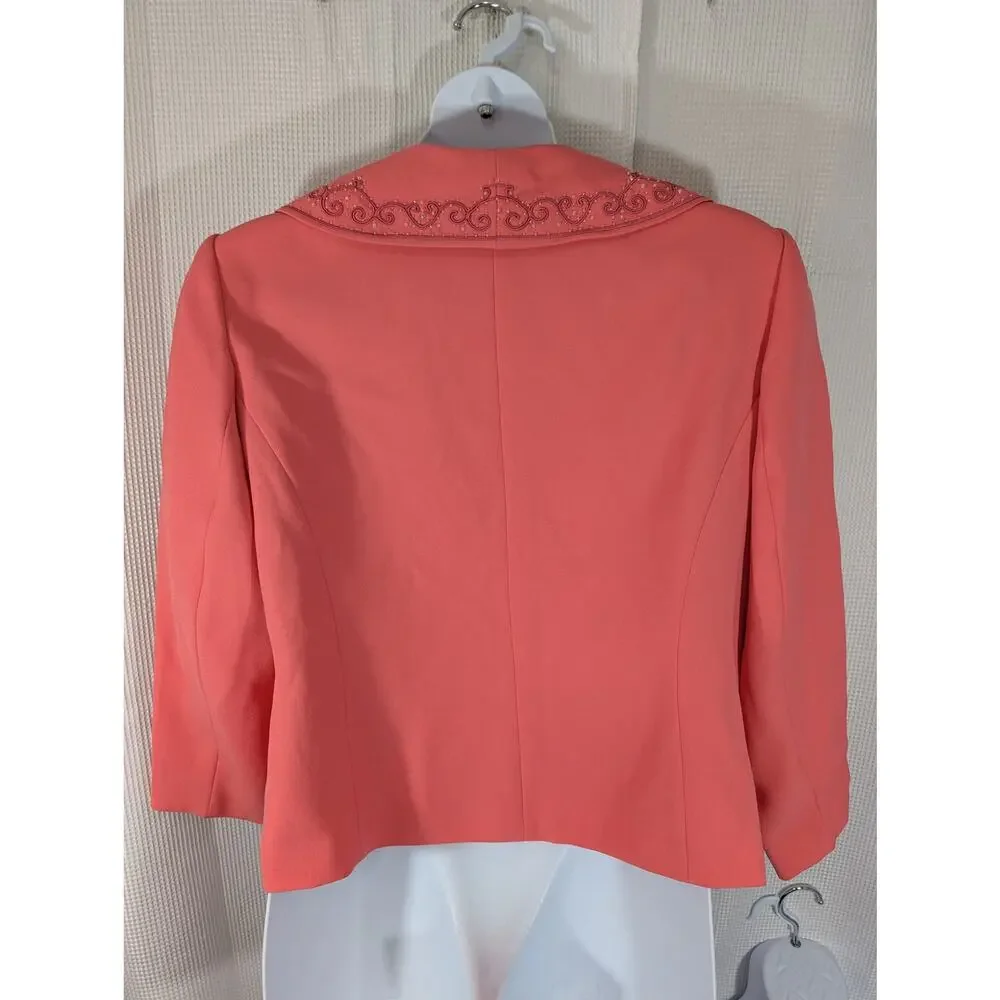LESLIE FAY! STUNNING RIPE PEACH DOUBLE BREASTED, BEAD/EMBROIDERY JACKET! 18WP - Picture 7 of 12